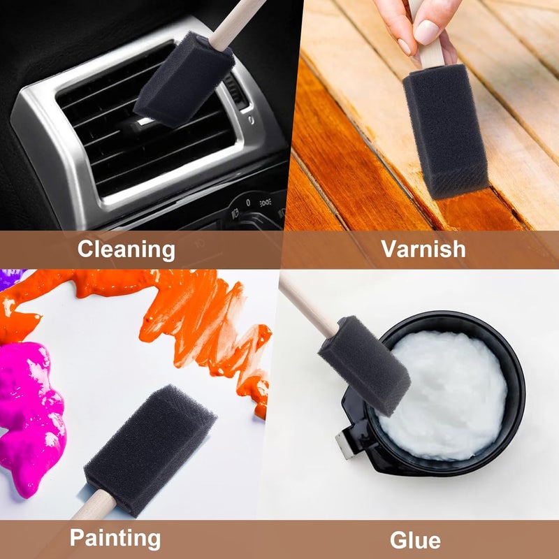 YAOJOE 5 PCS 1" Foam Paint Brushes, Reusable Wood Handle Sponge Brushes for Staining, Flexible Craft Foam Brushes for DIY Painting, Varnishes, Cleaning - Black - Image 5